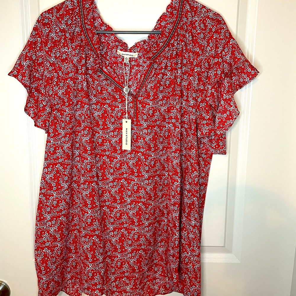Max Studio Red Flowy Top (1X)